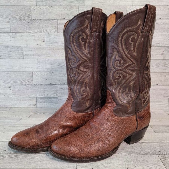 Vintage Tony Lama Western Brown Ostrich Leg Exotic Leather Cowboy Boots Size 11 - Picture 2 of 10